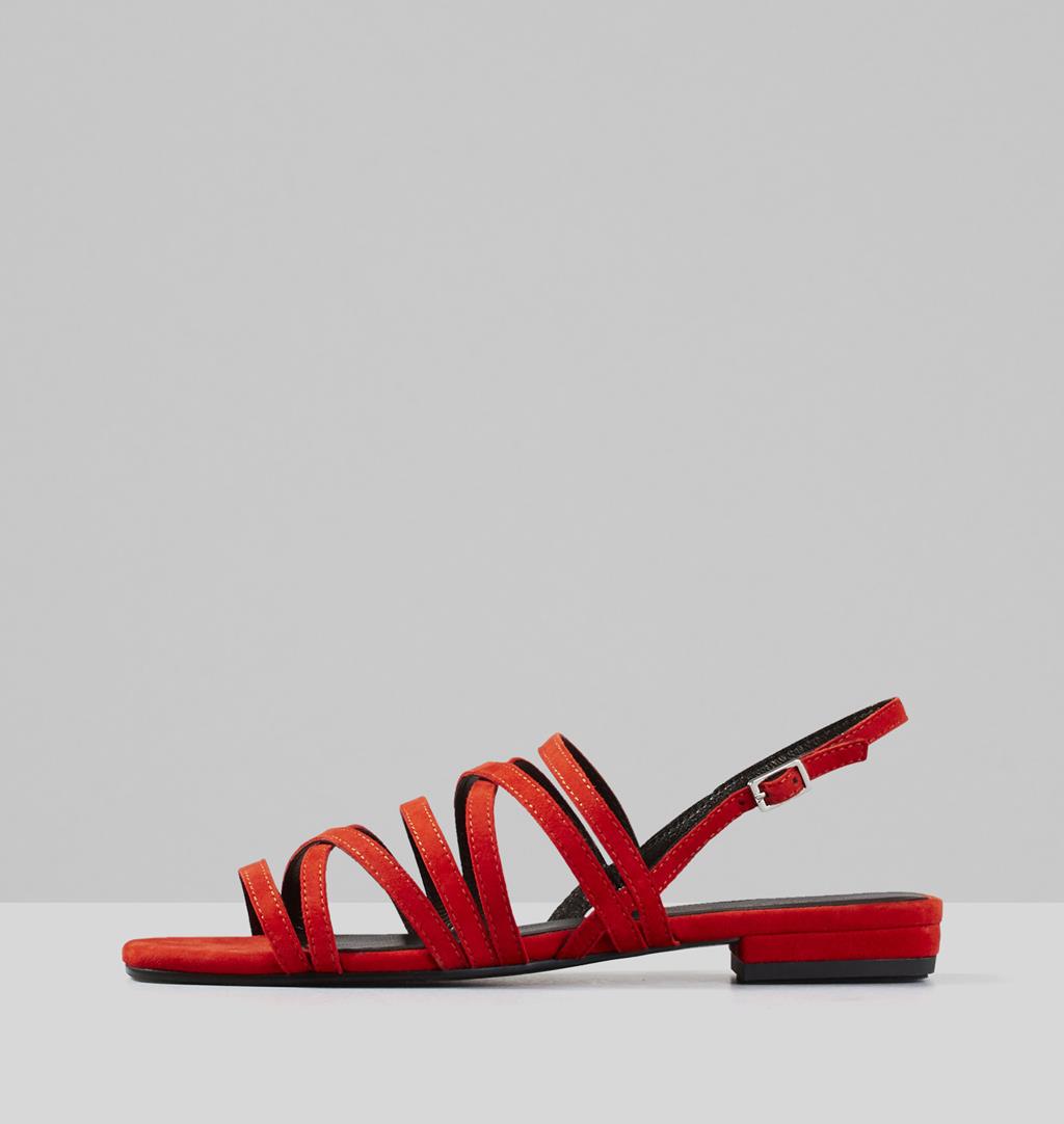 red strappy mules