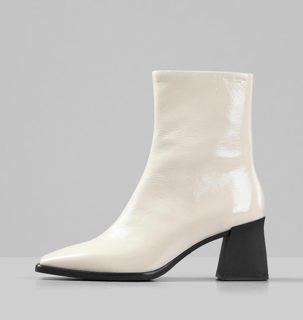 vagabond mya patent leather off white heeled ankle boot