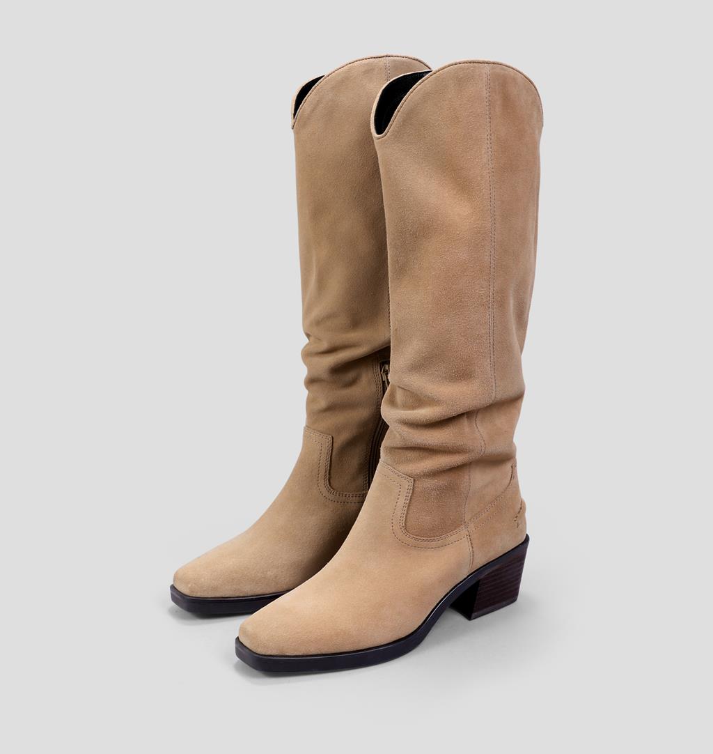 beige suede tall boots