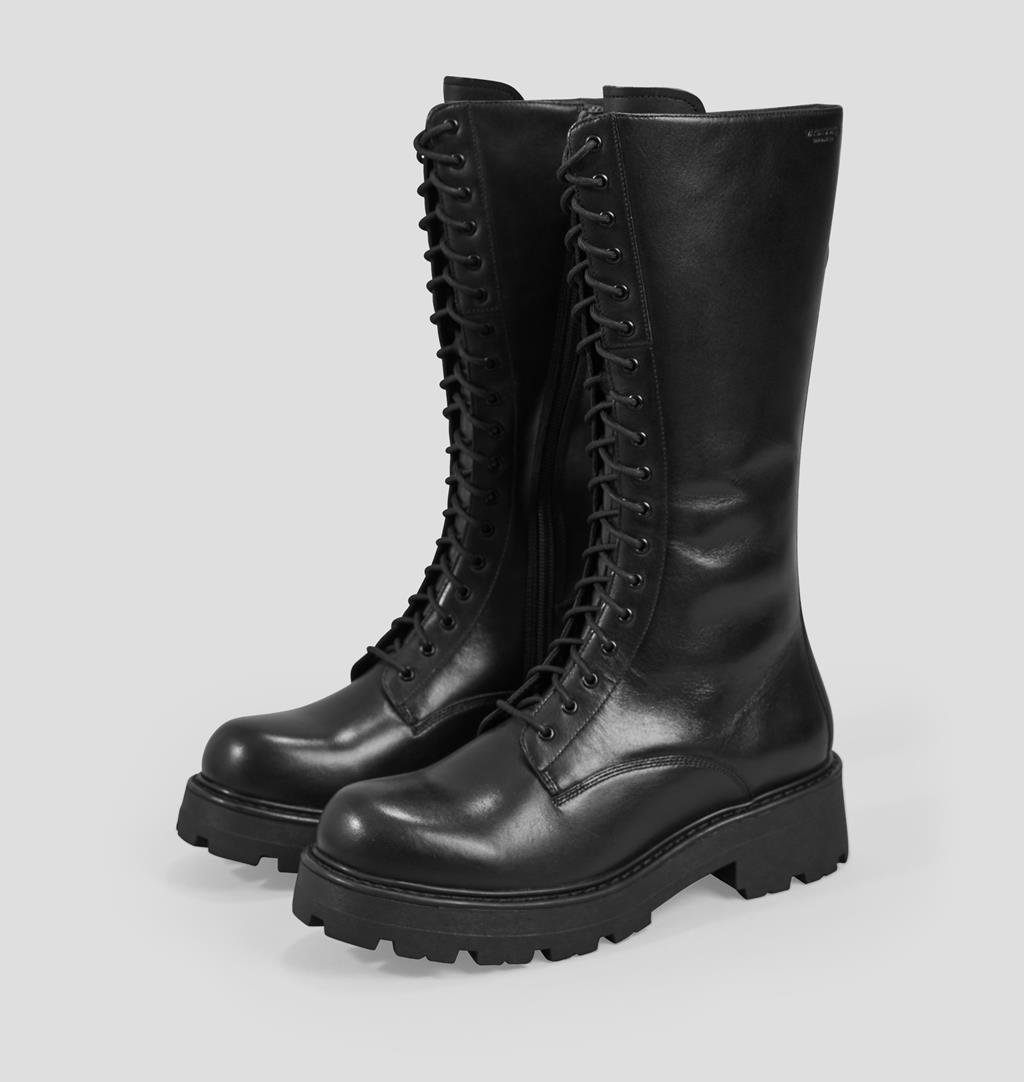 black tall lace up boots