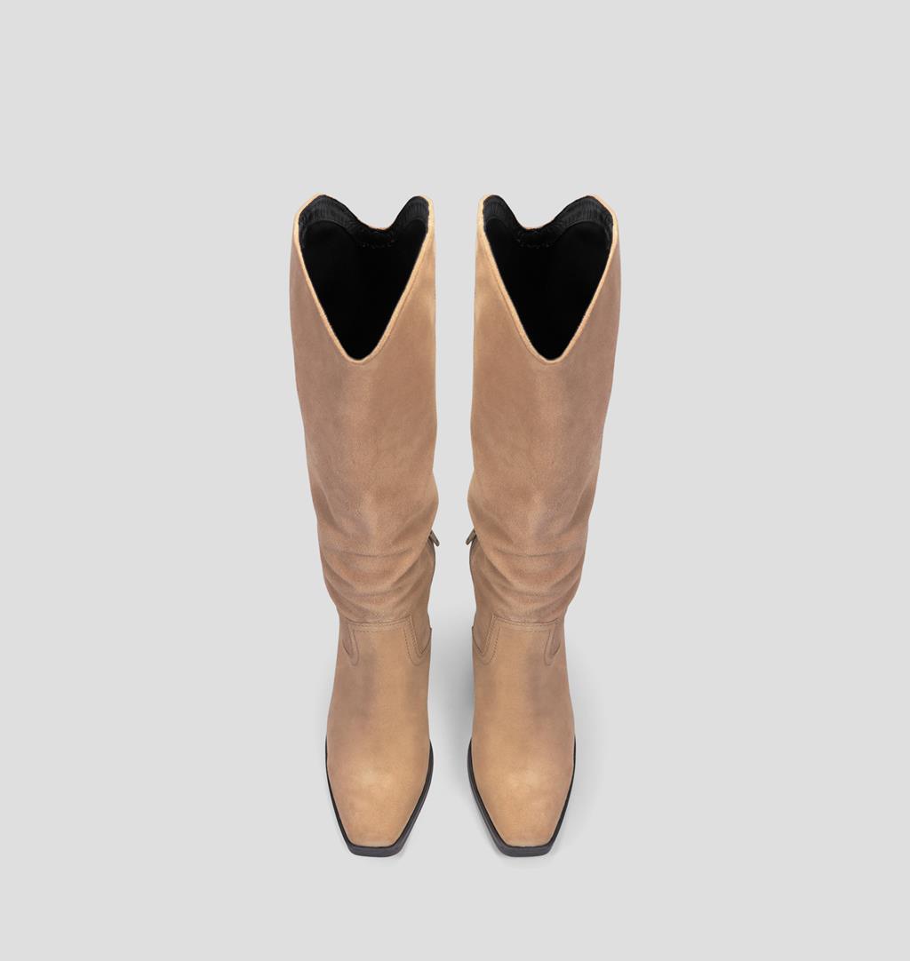 beige suede tall boots
