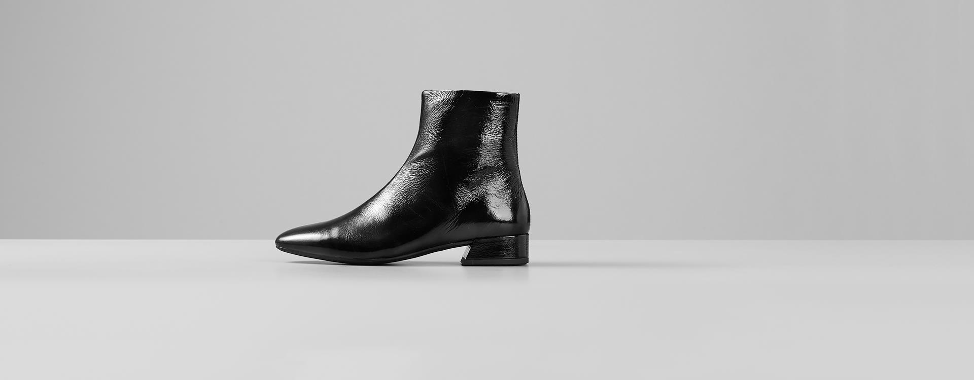 shiny black ankle boots