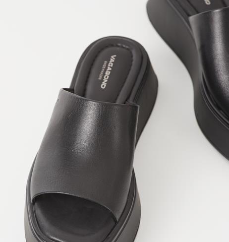 black stretchy platform sandals