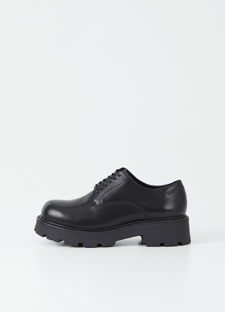 black leather chunky shoes