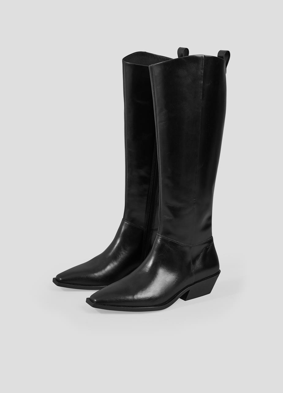 Ally Black Cow Leather Tall Boots