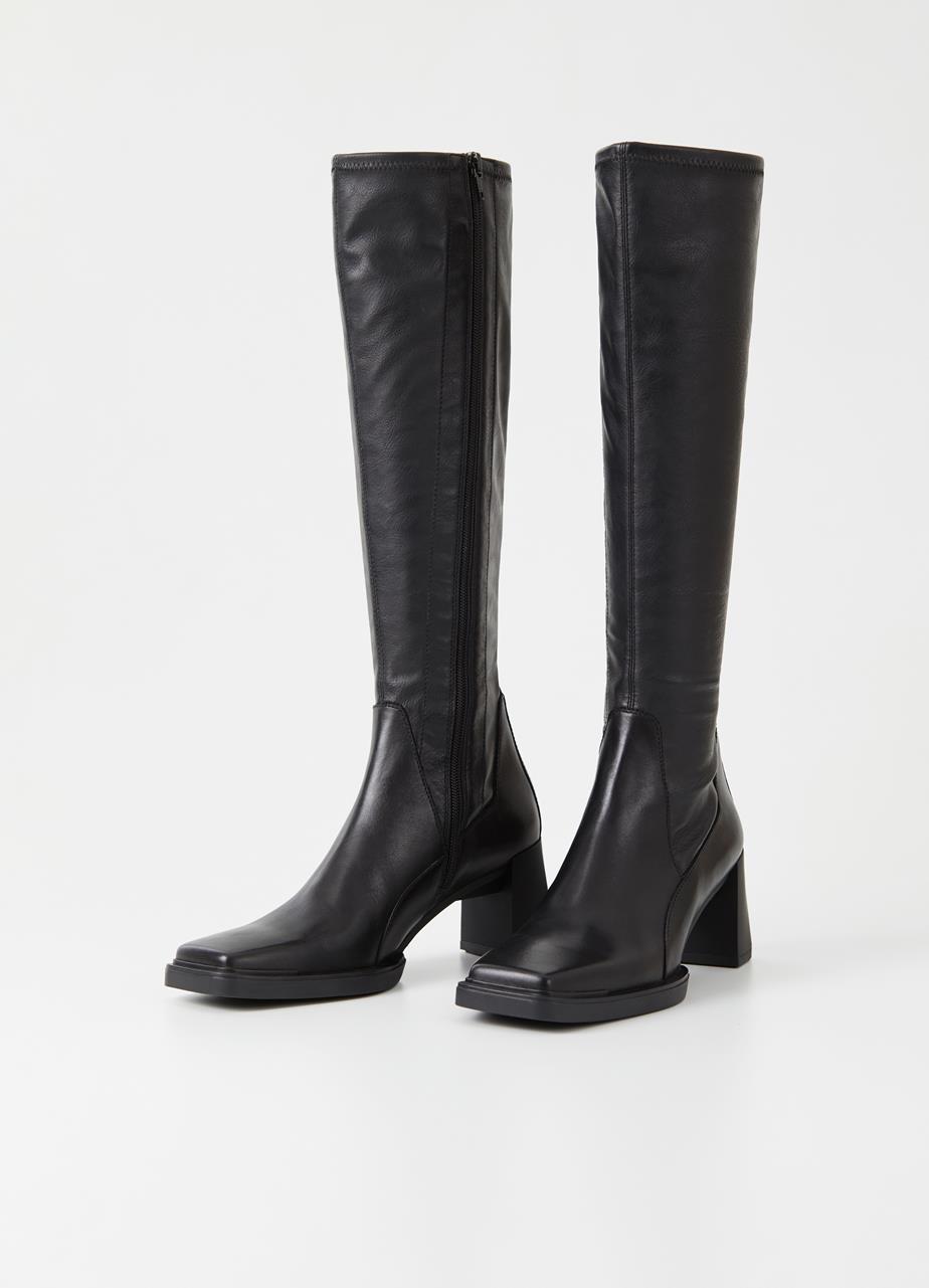 Edwina Black Cow Leather Tall Boots