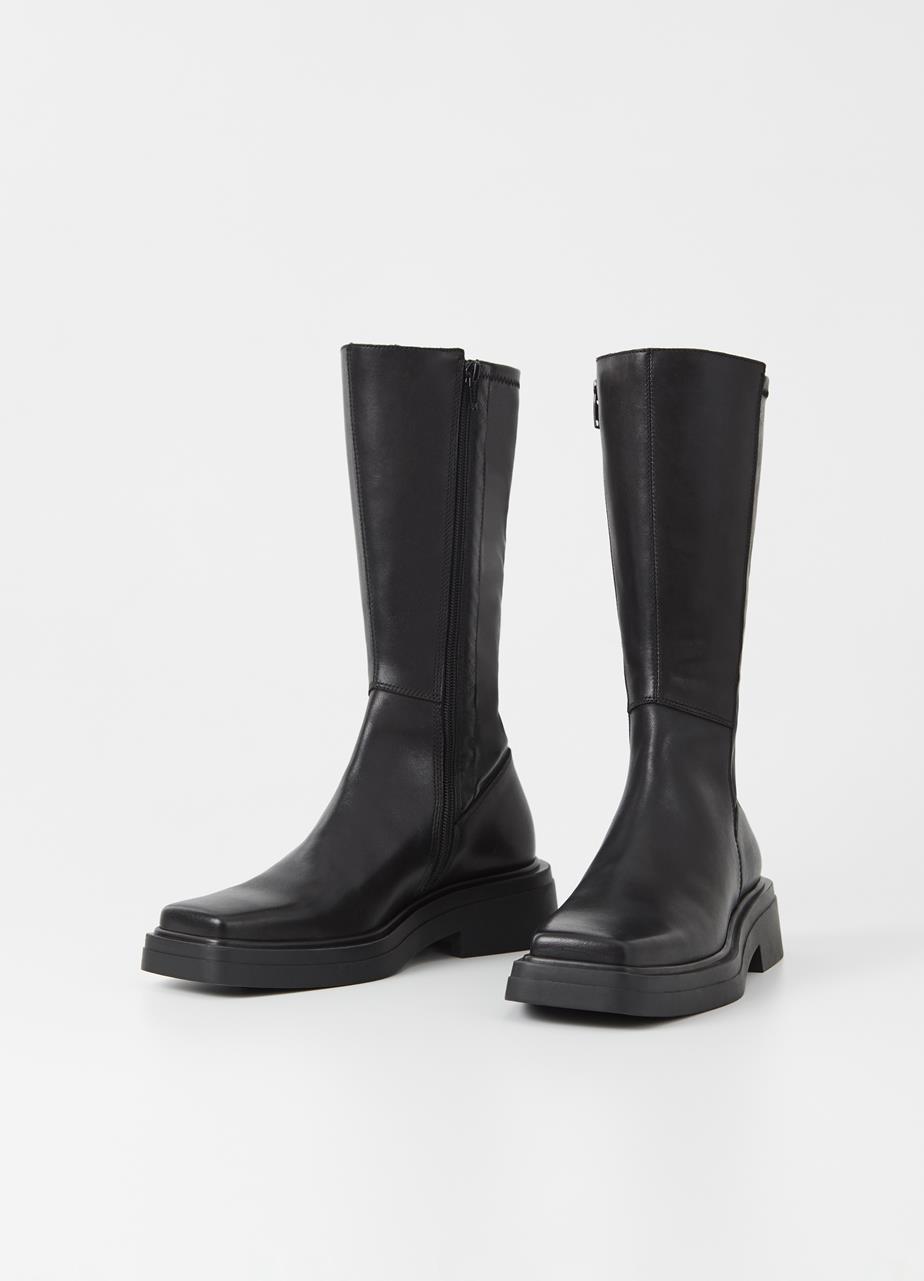 Eyra Black Cow Leather Tall Boots