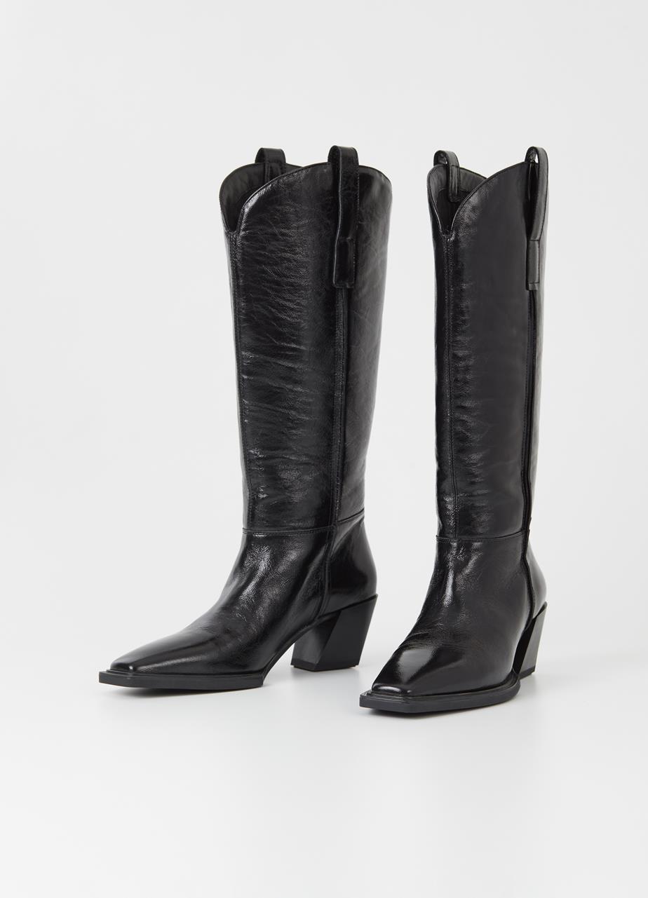 Alina Black Cow Leather Tall Boots