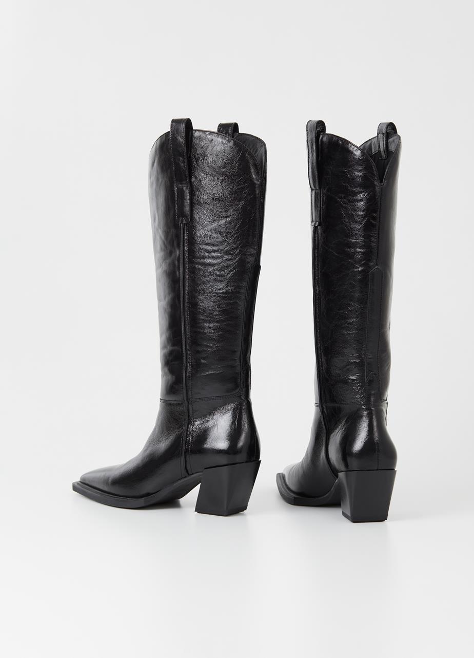 Alina Black Cow Leather Tall Boots