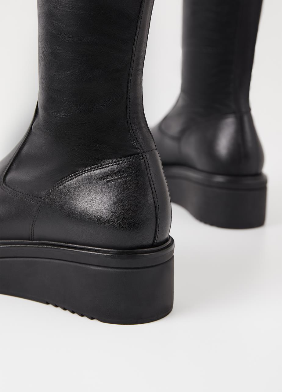 Tara Black Cow Leather Tall Boots