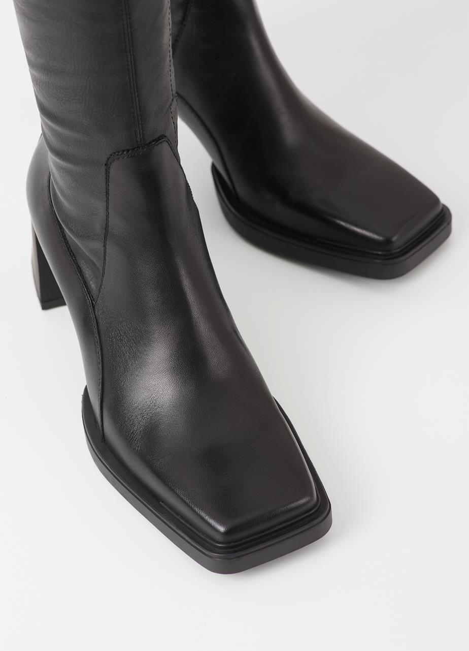 Edwina Black Cow Leather Tall Boots