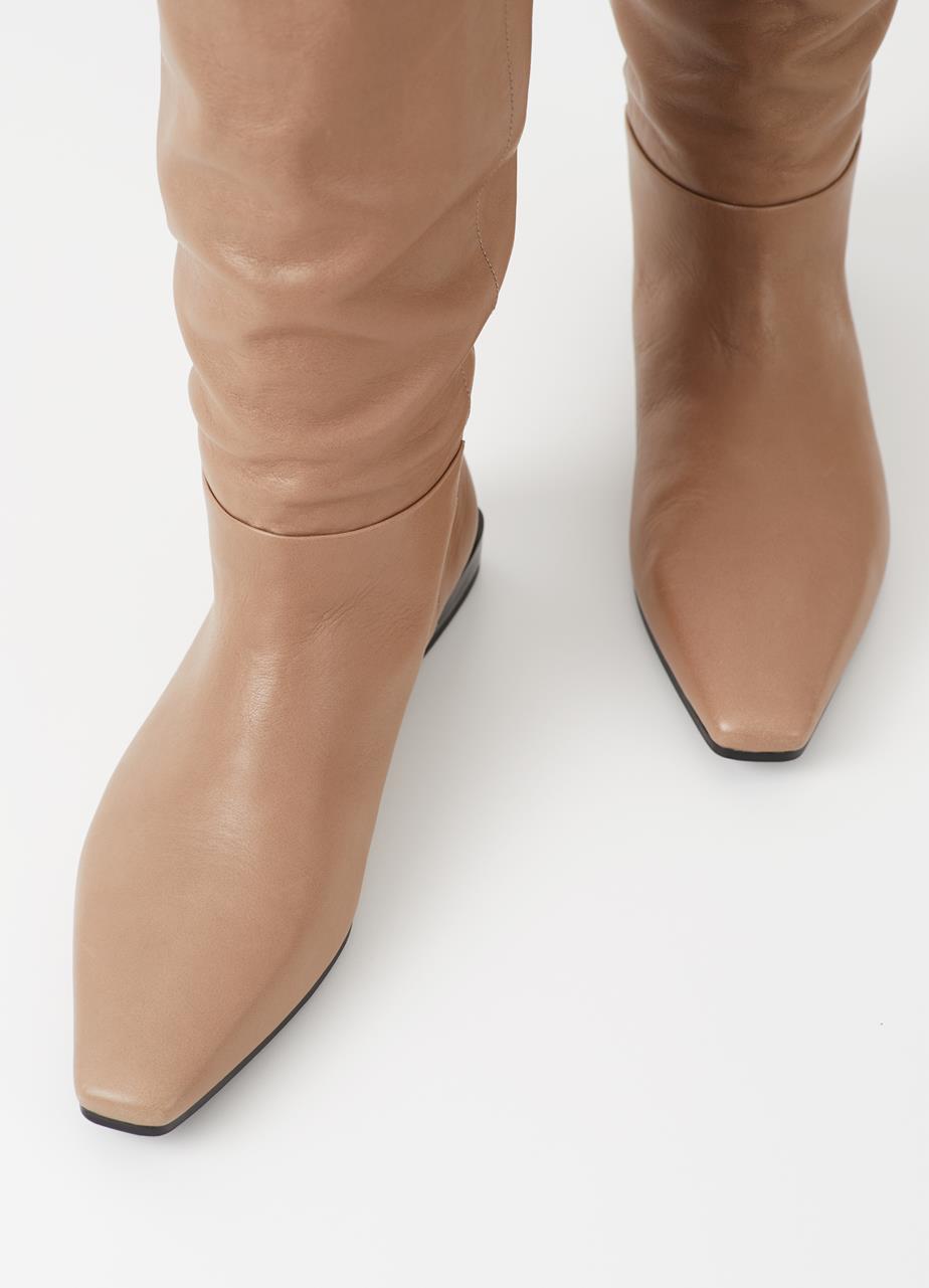 Lene Greige Cow Leather Tall Boots
