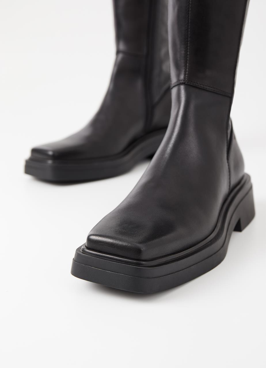 Eyra Black Cow Leather Tall Boots