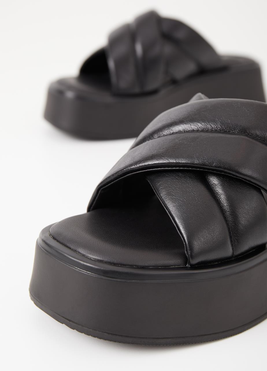 Vagabond Noor Black Leather Chunky Platform Slip On Slide Sandals Size UK 4-7 